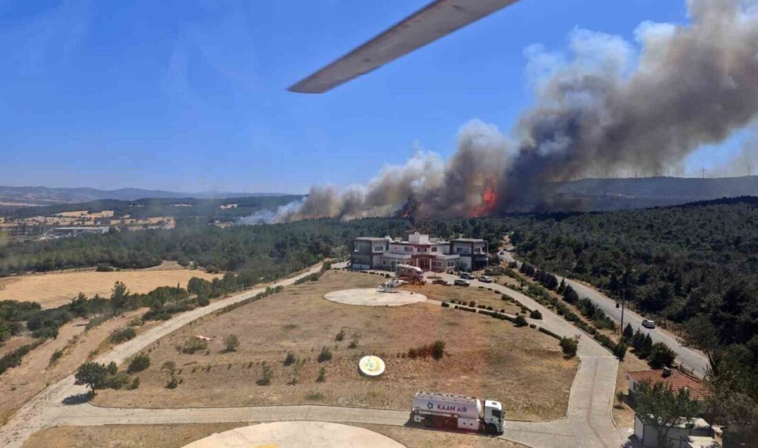 Çanakkale'nin Kepez beldesinde tarım arazisinde çıkan yangın, rüzgarın etkisiyle ormana