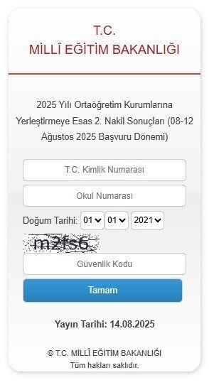Millî Eğitim Bakanlığı, Liselere Geçiş Sistemi çerçevesinde ikinci nakil sonuçlarını