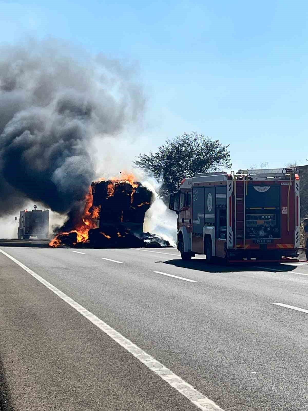 Tekirdağ-Malkara kara yolunda bir LPG'li araçta çıkan yangın, çevredeki ayçiçeği