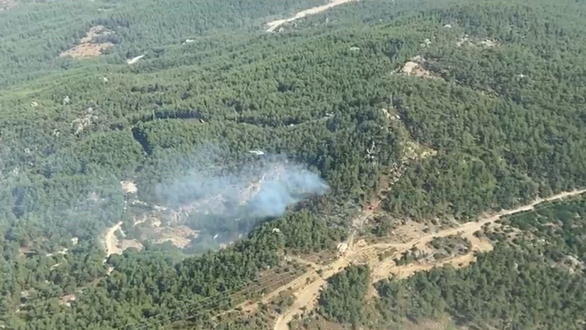 Muğla'nın Milas ilçesi Türbe-Ortaköy bölgesinde ormanlık alanda çıkan yangına müdahale