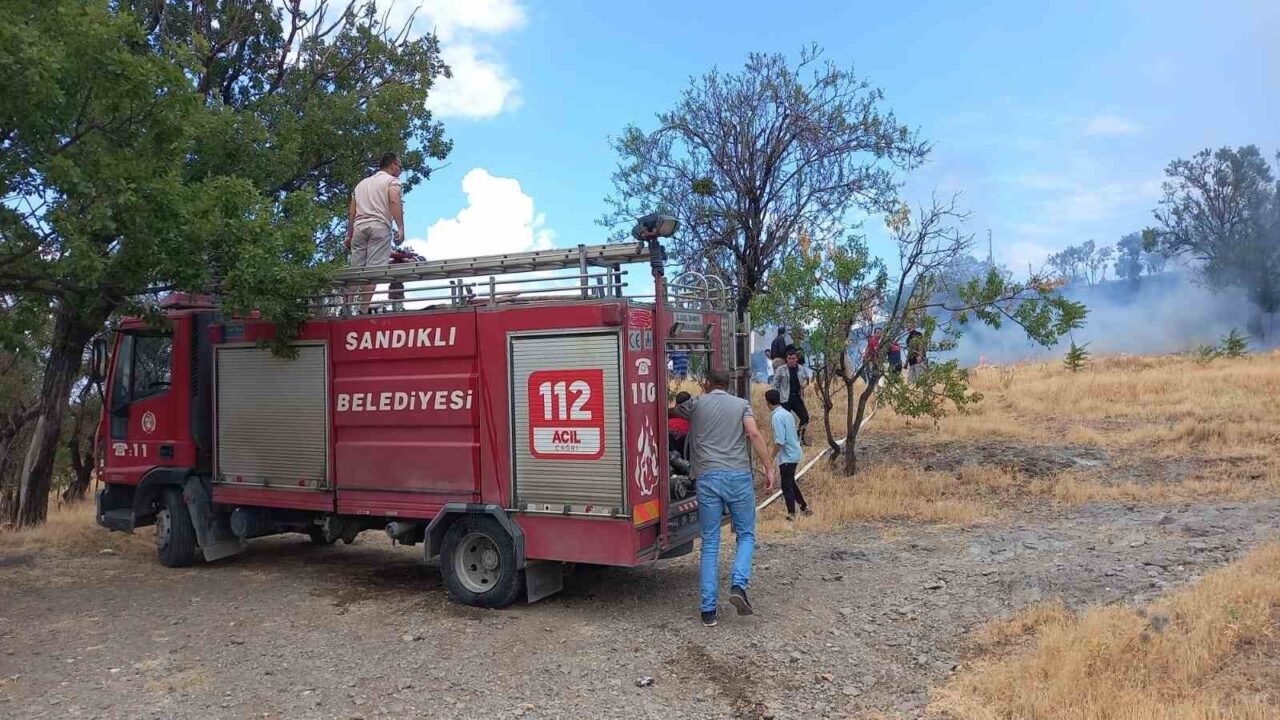 Afyonkarahisar'ın Sandıklı ilçesinde Tepekent-Hıdırlık mevkiinde çıkan ot yangını, vatandaşlar ve