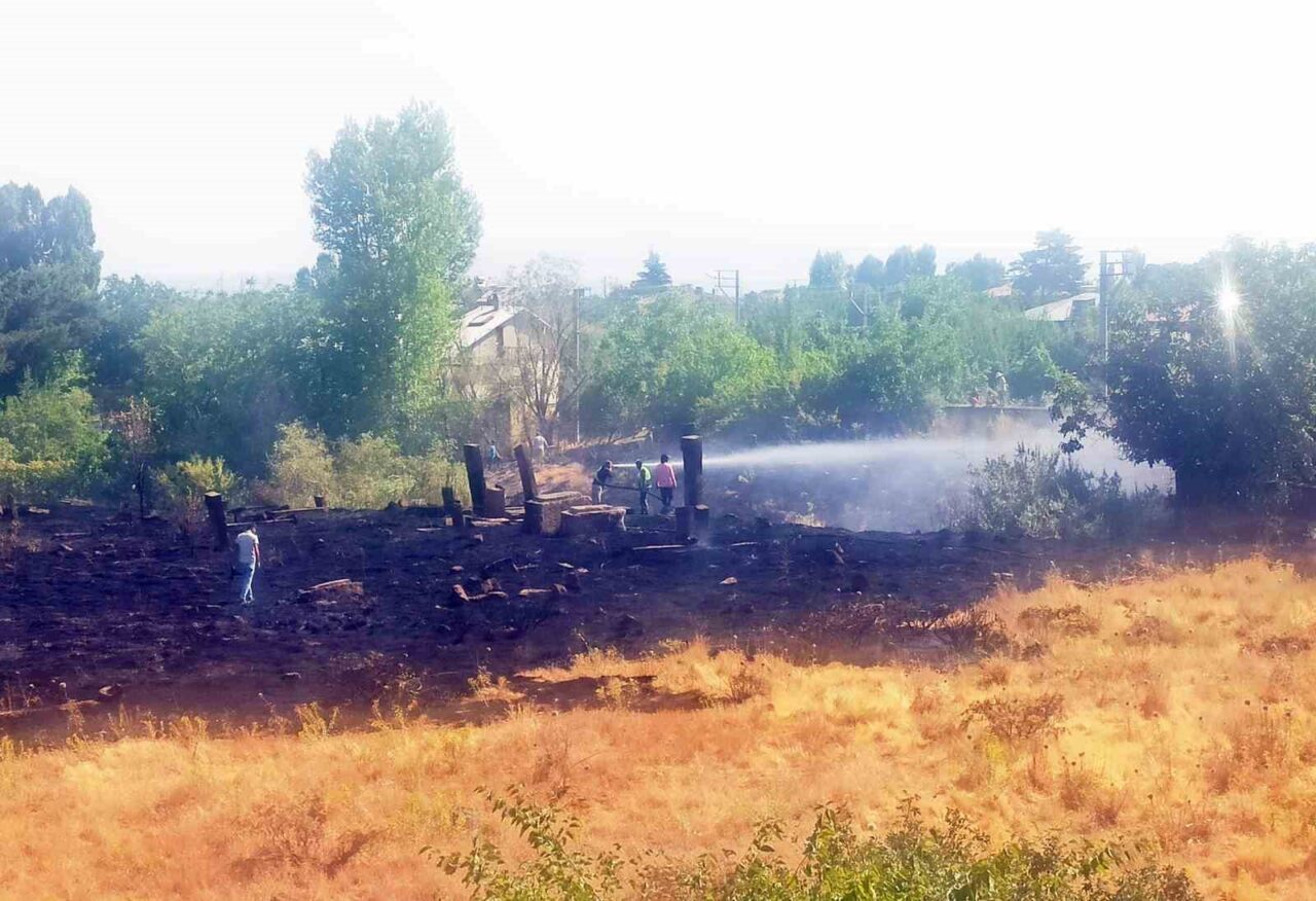 Bitlis'in Ahlat ilçesindeki Kale Mezarlığı'nda çıkan yangın, kısa sürede kontrol
