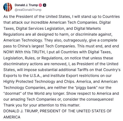 ABD Başkanı Donald Trump, teknoloji şirketlerine zarar veren dijital hizmet