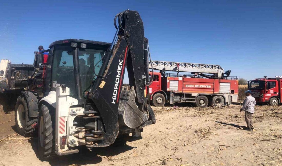 Adıyaman'ın Besni ilçesindeki bir mısır tarlasında çıkan yangına müdahale ederken