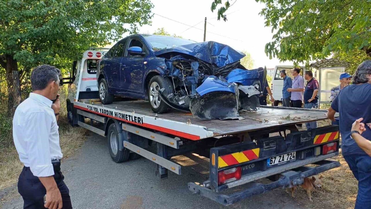 Zonguldak'ın Çaycuma ilçesindeki Kızılbel Köyü'nde Rıza V. idaresindeki otomobil ağaca