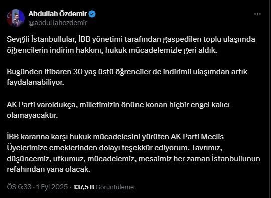 AK Parti İstanbul İl Başkanı Abdullah Özdemir, İBB tarafından iptal