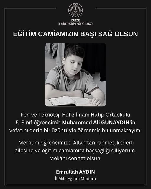 Düzce'de, evinde baygın bulunan 5. sınıf öğrencisi Muhammed Ali Günaydın,