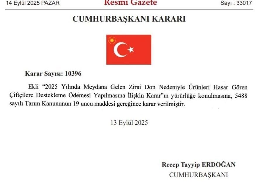 Cumhurbaşkanı Recep Tayyip Erdoğan, zirai don nedeniyle zarar gören çiftçilere,