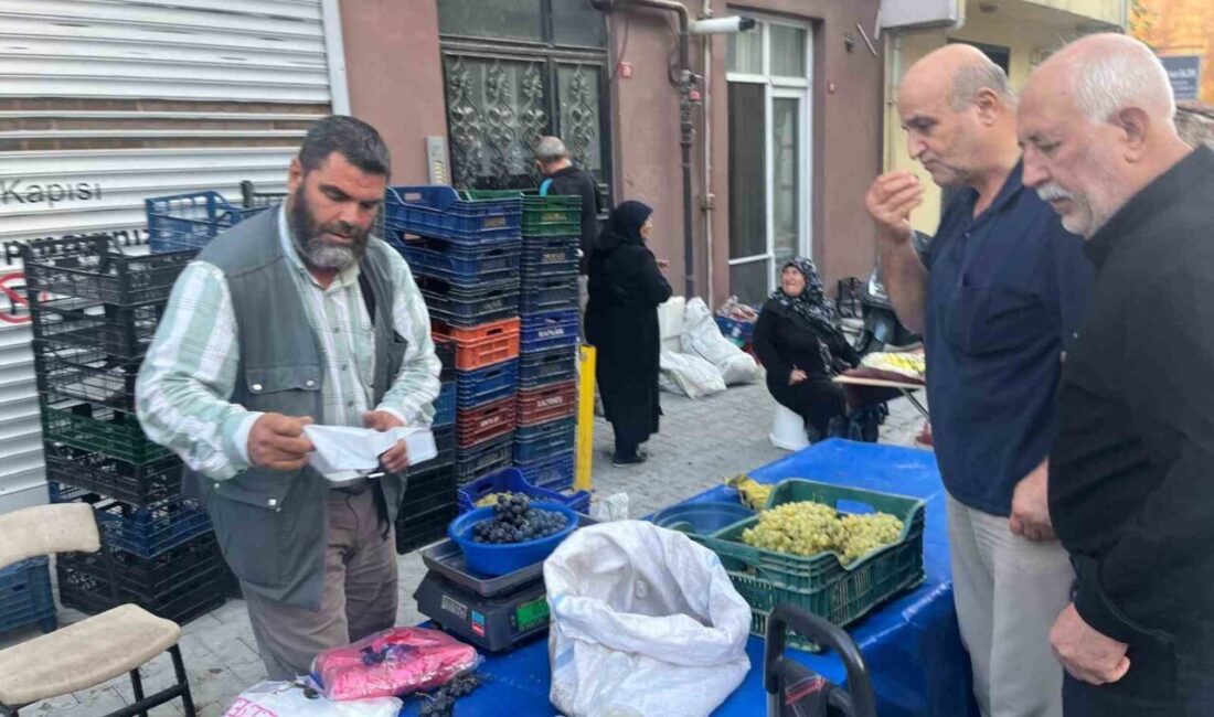 Kütahya'nın Tavşanlı ilçesindeki semt pazarında, Manisa'nın Alaşehir ilçesinden gelen üzümler