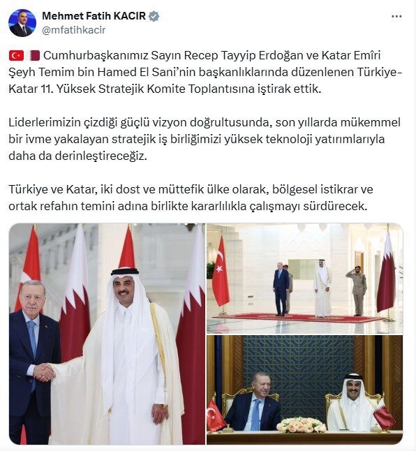 Sanayi ve Teknoloji Bakanı Mehmet Fatih Kacır, Türkiye-Katar 11. Yüksek