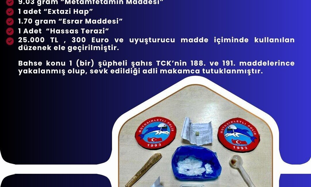Bingöl’de gerçekleştirilen uyuşturucu operasyonunda bir kişi tutuklandı Bingöl'de Narkotik Suçlarla Mücadele ve Asayiş Şube Müdürlüğü'nün düzenlediği uyuşturucu