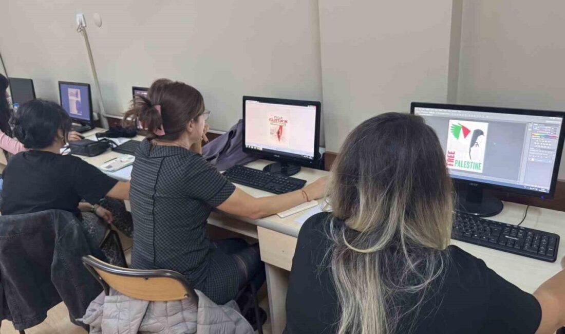 Bornova Halk Eğitimi Merkezi'nde grafik tasarım kursiyerleri, Filistin’deki insanlık dramına