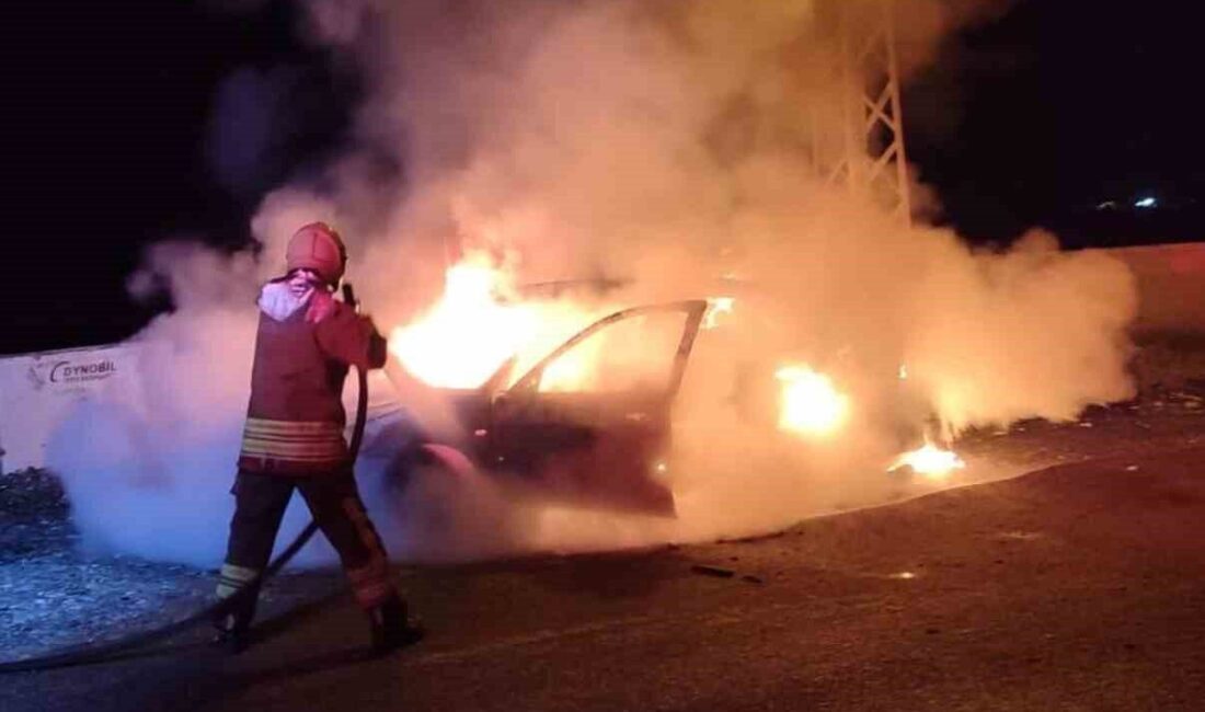 Hatay'ın Dörtyol ilçesinde park halindeki bir otomobil, çıkan yangın sonucu