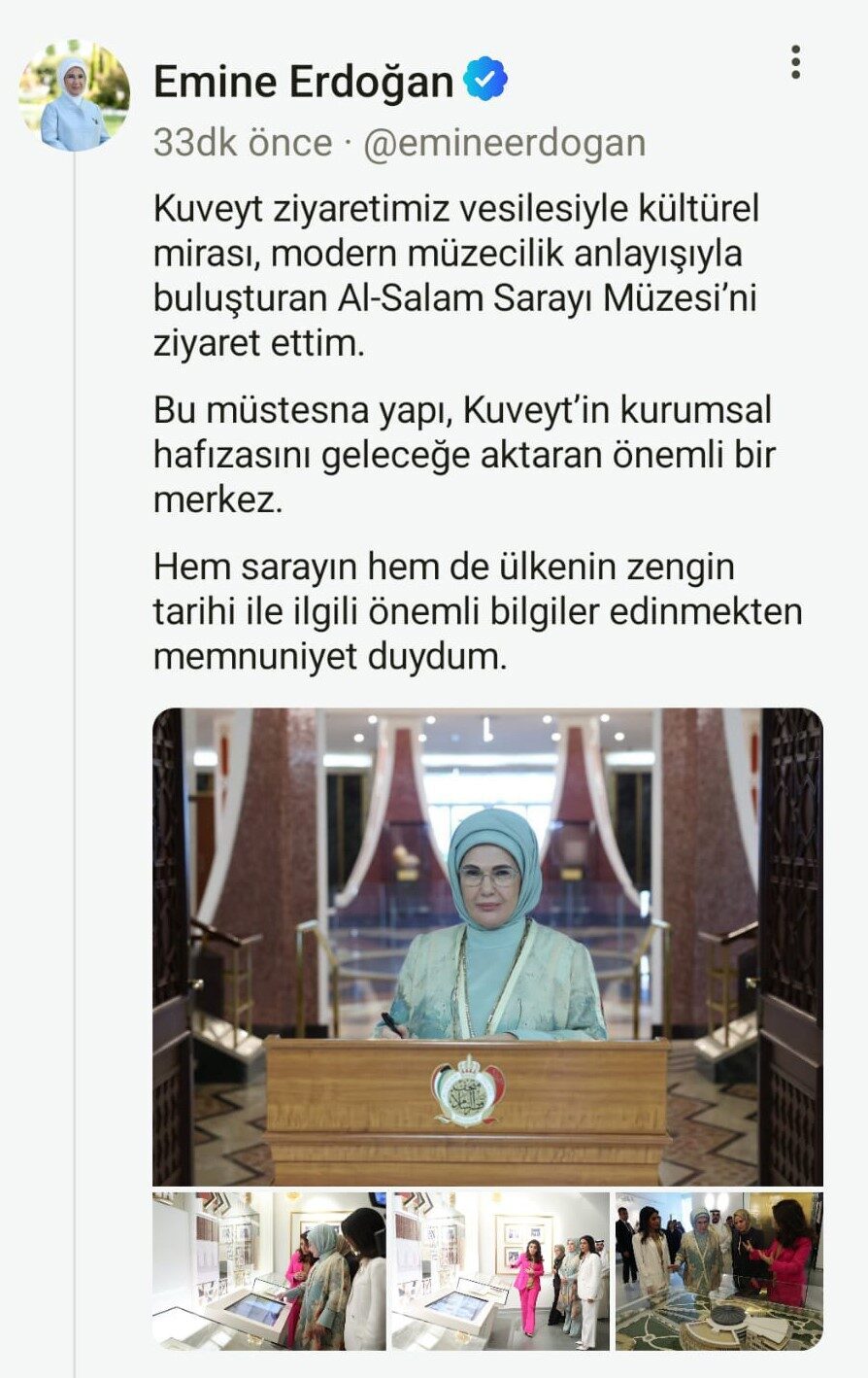 Emine Erdoğan, Kuveyt'teki Al-Salam Sarayı Müzesi'ni ziyaret ederek kültürel mirasın