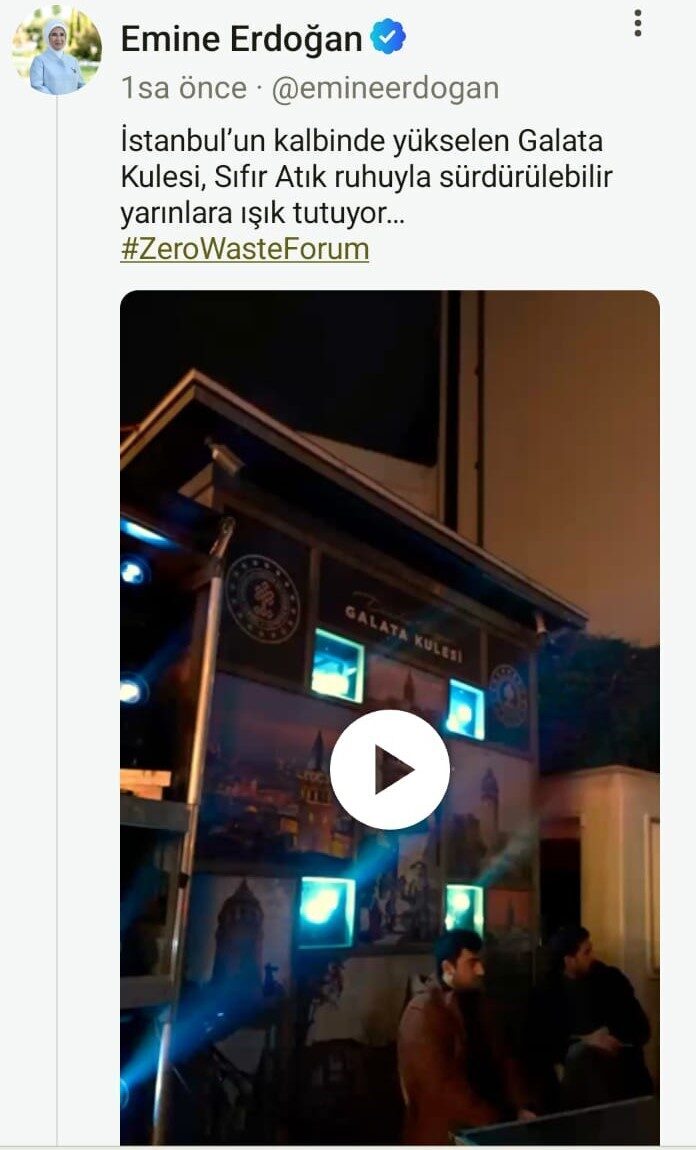 Emine Erdoğan, Galata Kulesi'nde "Uluslararası Sıfır Atık Forumu" kapsamında çevre