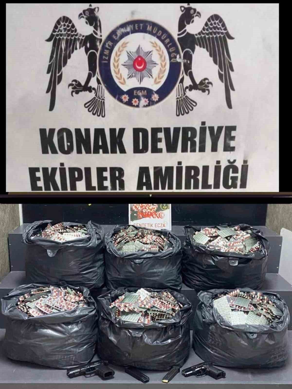 İzmir’in Konak ilçesinde düzenlenen operasyonda 42 bin 500 uyuşturucu hap