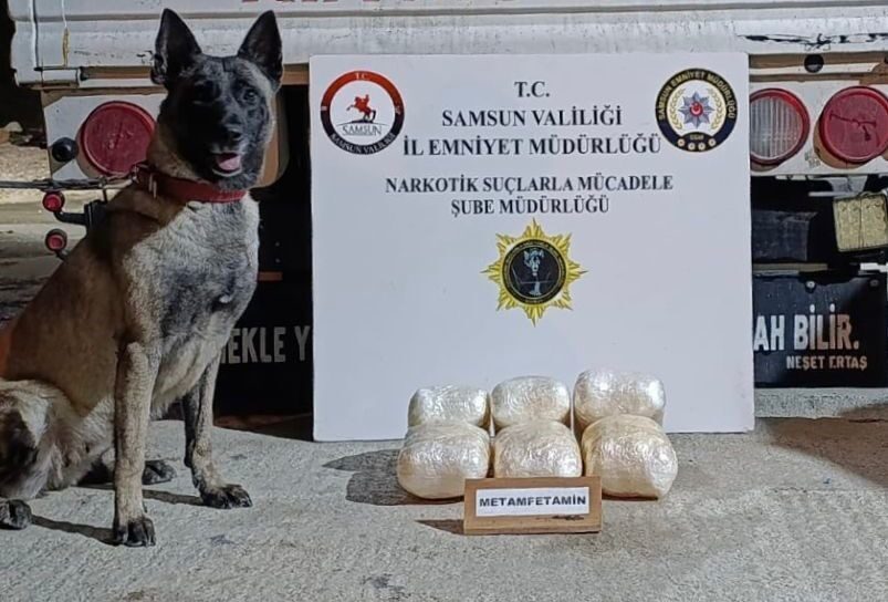 Samsun'da polis, bir kamyonette narkotik dedektör köpeği Şila sayesinde 4