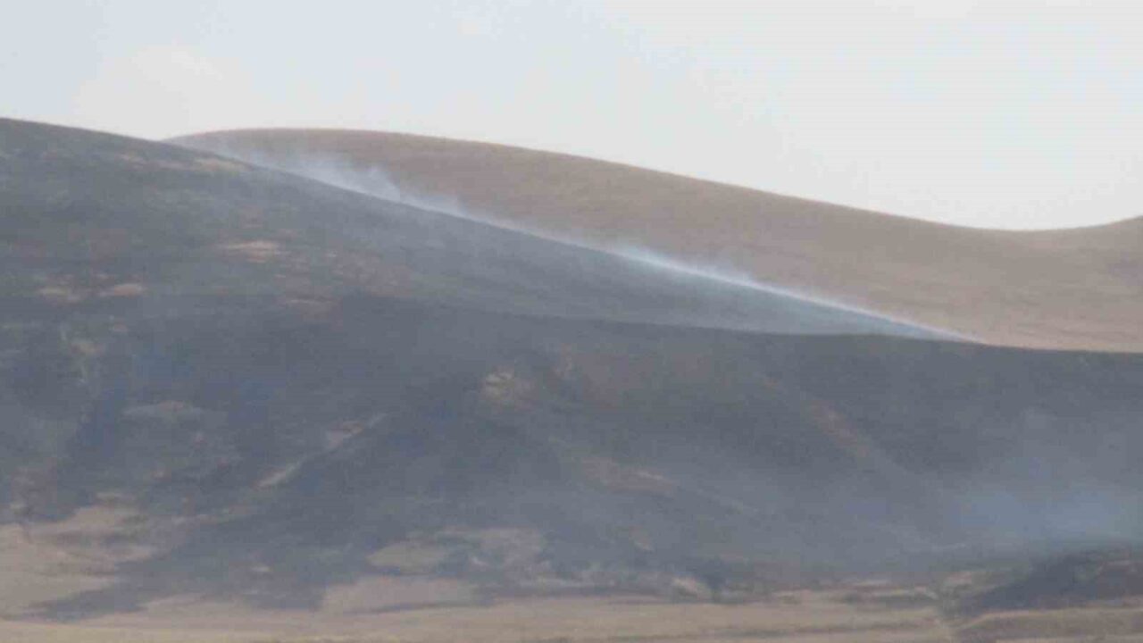 Kars'ta Akbaba Dağları'nda bilinmeyen bir nedenle çıkan anız yangını, rüzgarın