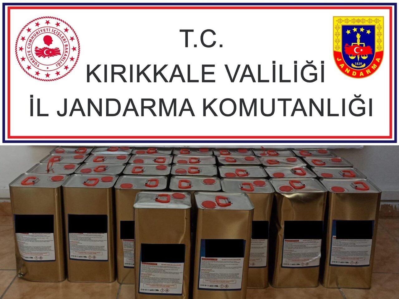 Kırıkkale'de jandarma, bir kargo firmasının şubesinde yaptığı operasyonda 170 litre