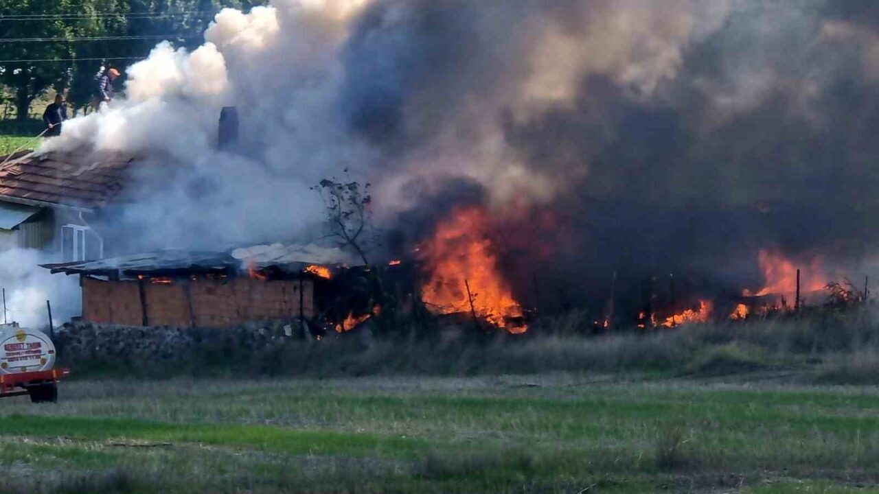 Kütahya'nın Domaniç ilçesinde Reşit Özdemir'e ait evde çıkan yangında odunluk,