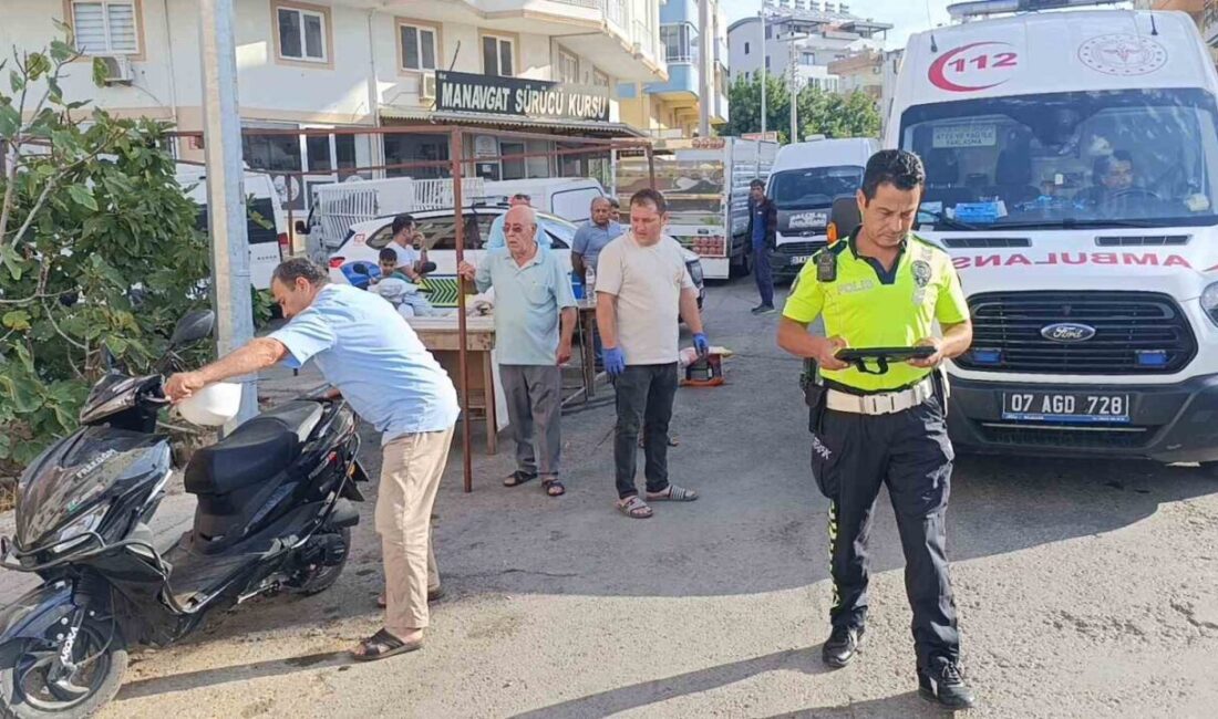 Manavgat'ta bir motosiklet sürücüsü, bisikletli bir çocuğa çarpmamak için motosikletini