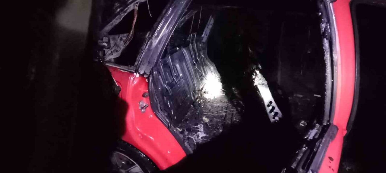 Muş’un Yarpuzlu köyü yakınlarında bir otomobilde çıkan yangın, motor kısmından