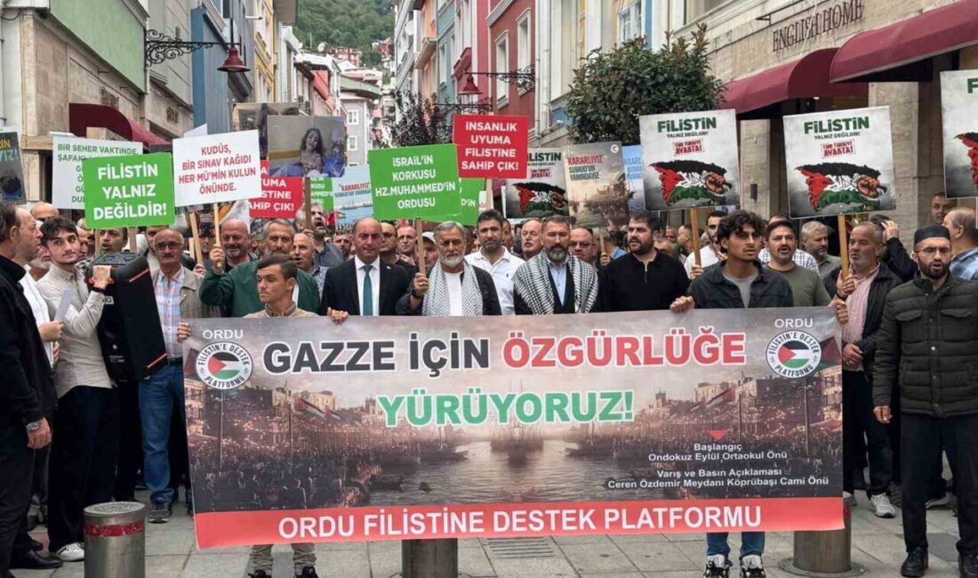 Ordu'da, Filistin'e destek amacıyla düzenlenen yürüyüşte, vatandaşlar ve sivil toplum