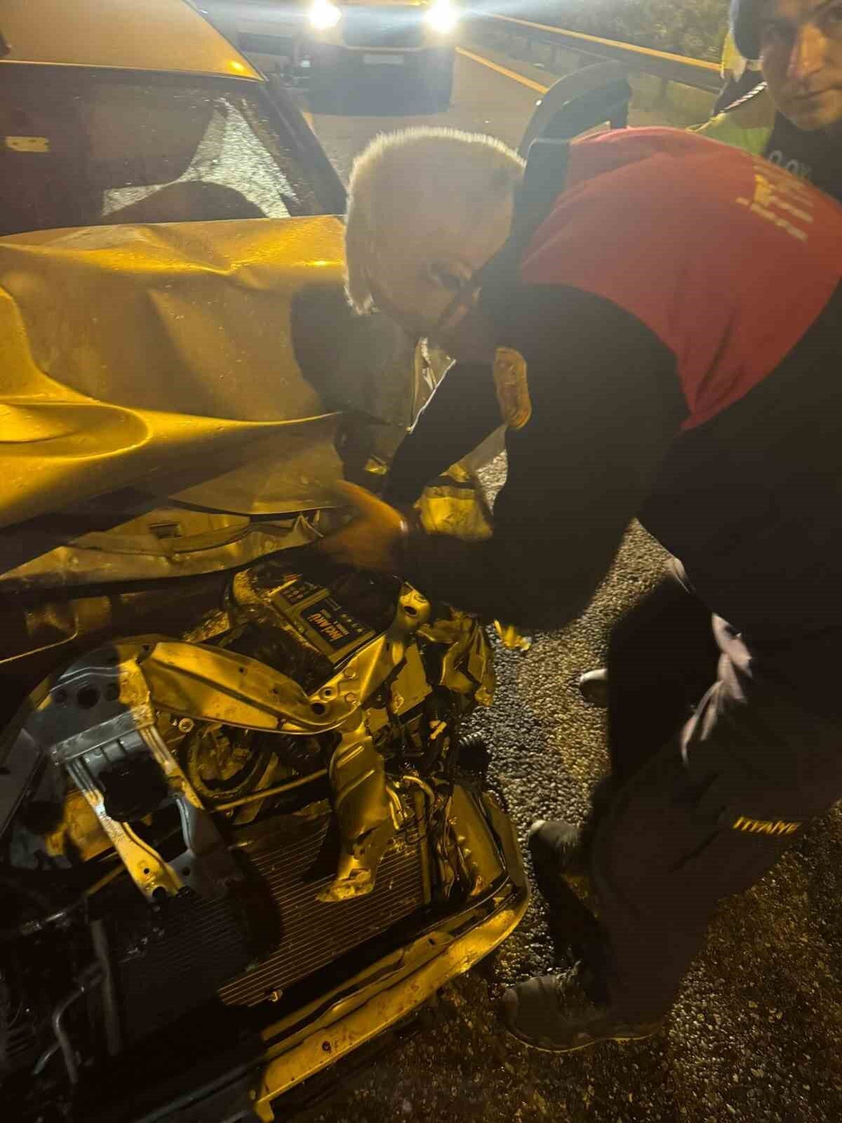 Osmaniye'nin Düziçi ilçesinde, 02 AES 280 plakalı otomobilin bariyerlere çarpıp