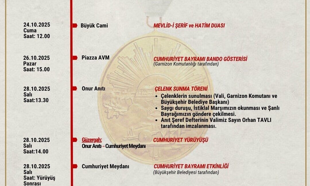 31 Ekim'e kadar sürecek Cumhuriyet Bayramı etkinlikleri, 23 Ekim'de Samsun