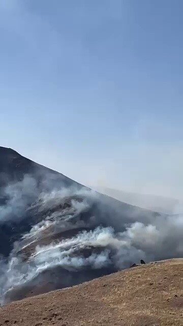 Erzurum'un Tortum ilçesinde, Yamankaya ve Taşoluk mahallelerinde çıkan örtü yangını,
