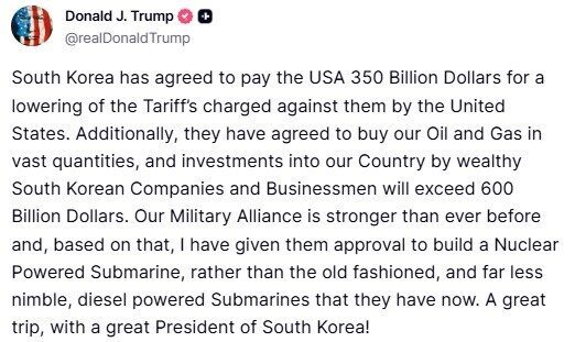 ABD Başkanı Donald Trump, Güney Kore ile 950 milyar dolarlık