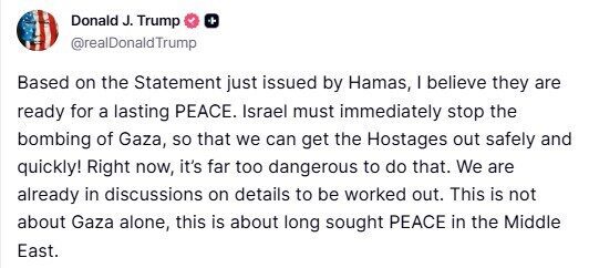 ABD Başkanı Donald Trump, Hamas'ın kalıcı barışa hazır olduğuna inandığını