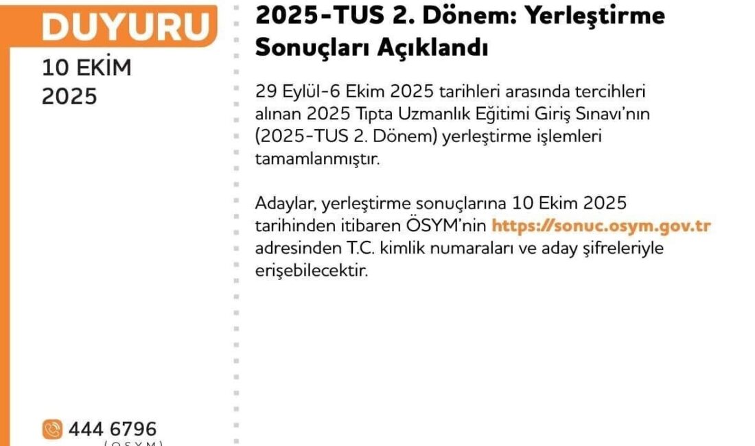 Öğrenci Seçme ve Yerleştirme Merkezi (ÖSYM), 2025 Tıpta Uzmanlık Eğitimi