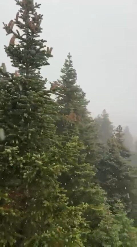 Havaların aniden soğumasıyla Bursa'nın Uludağ zirvesinde kar yağışı başladı. İki