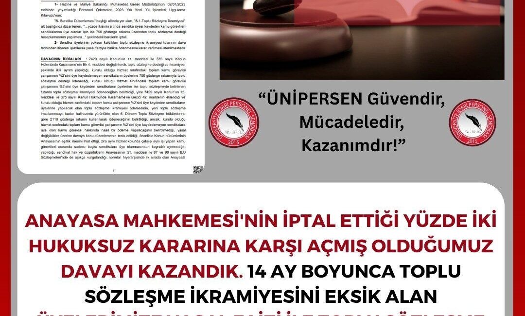 Üniversite İdari Personel Sendikası (ÜNİPERSEN), Anayasa Mahkemesi'nin iptal ettiği barajdan
