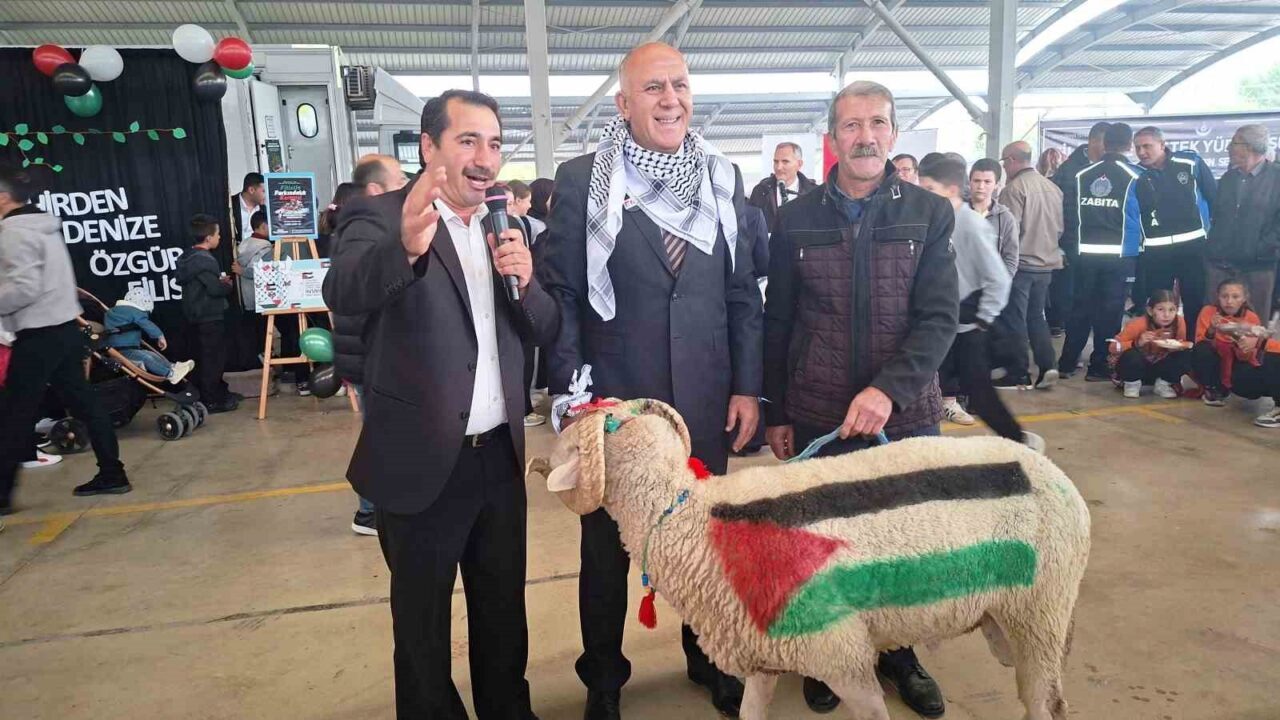 Kütahya'nın Hisarcık ilçesinde düzenlenen hayır çarşısında, Filistin'e destek için satışa