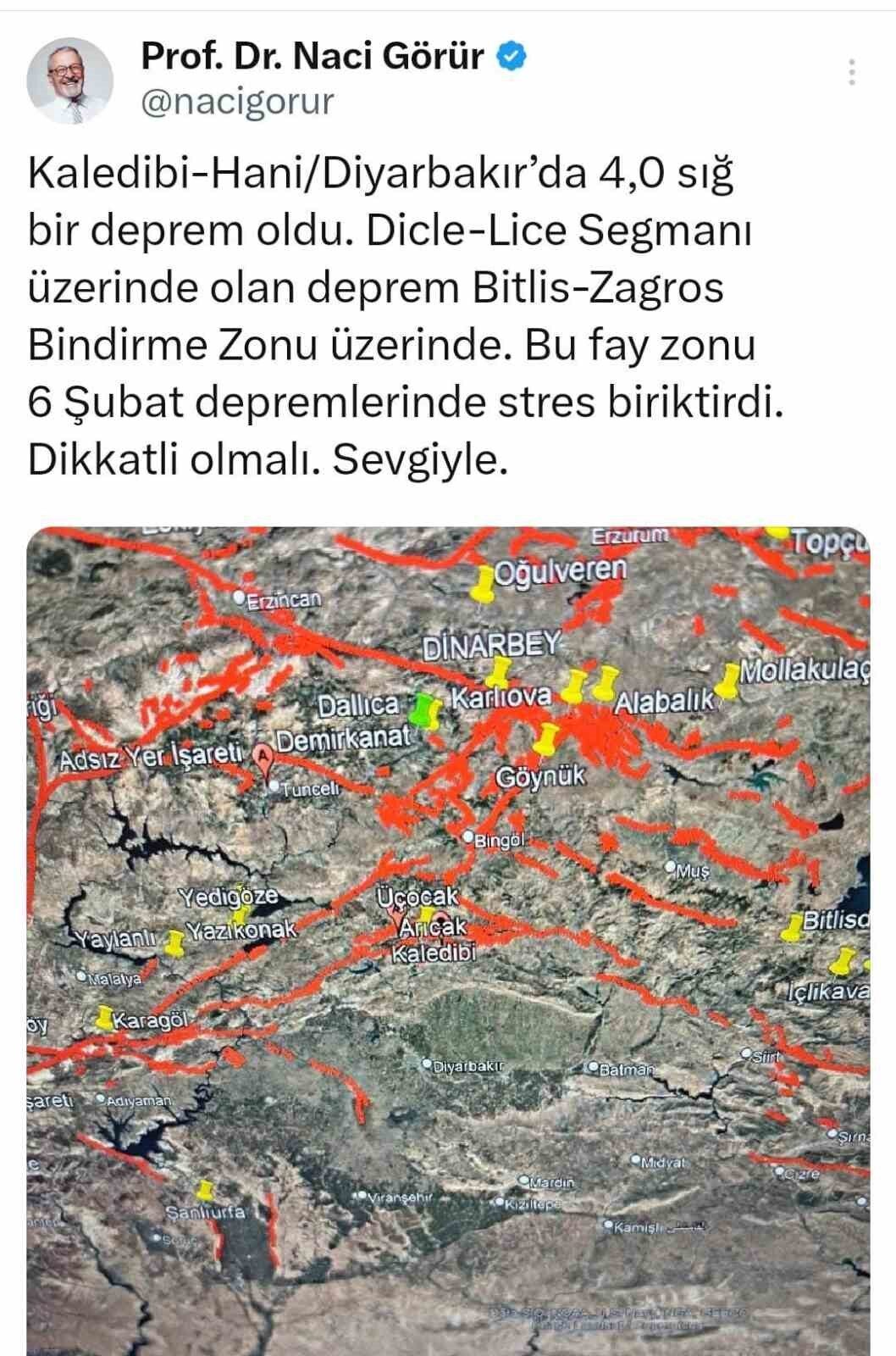 Diyarbakır'ın Hani ilçesinde meydana gelen 4.0 büyüklüğündeki depremin ardından Prof.