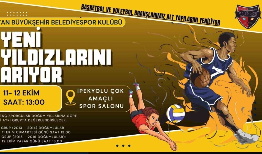 Van Büyükşehir Belediyespor, yeni yetenekleri keşfetmek için voleybol ve basketbol branşlarında seçmeler düzenliyor Van Büyükşehir Belediyespor, "Yeni yıldızlar Van’da yetiştiriyor" sloganıyla voleybol ve