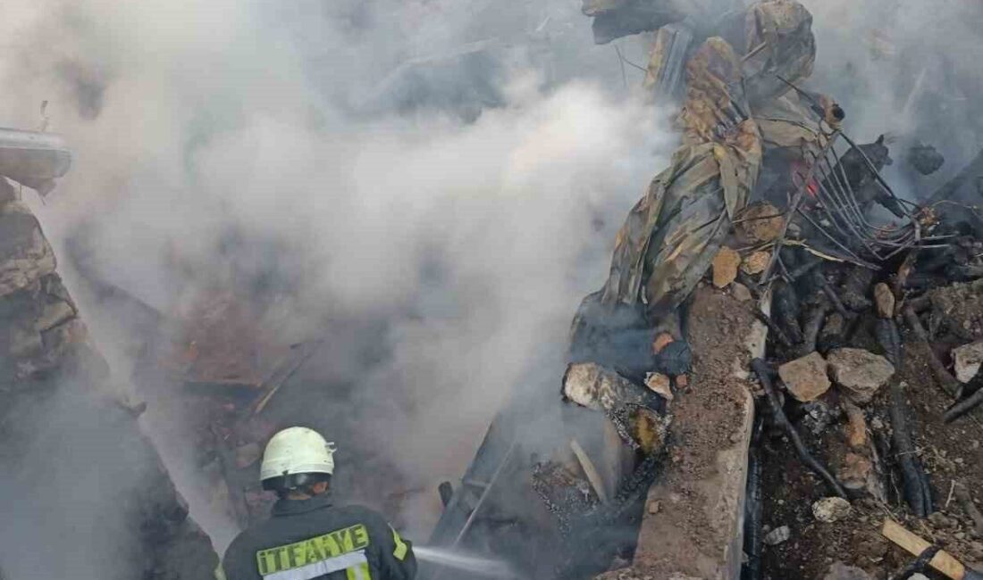 Karaman'ın Çatak köyünde Hasan S.'ye ait ahırda çıkan yangın, bitişikteki