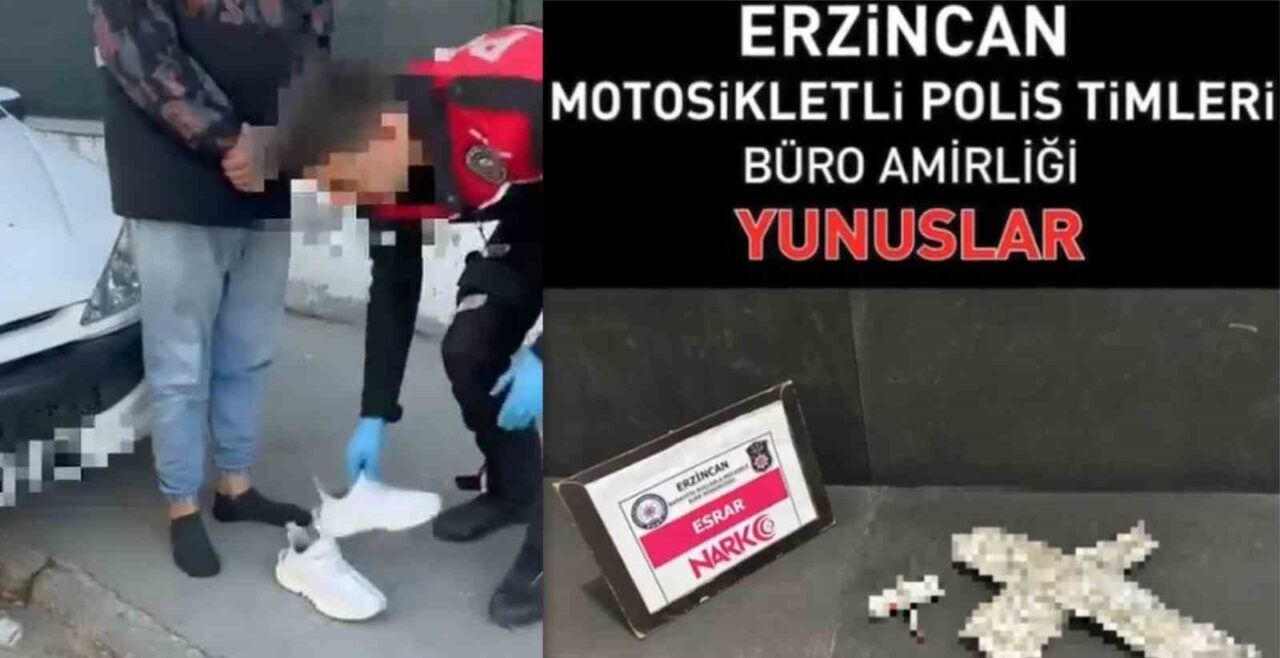 Erzincan'da motosikletli polis ekiplerinin şüpheli bulduğu araçta yapılan aramada, sürücünün