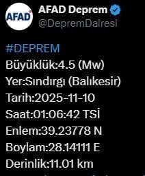 Afet ve Acil Durum Yönetimi Başkanlığı (AFAD), Balıkesir’in Sındırgı ilçesinde