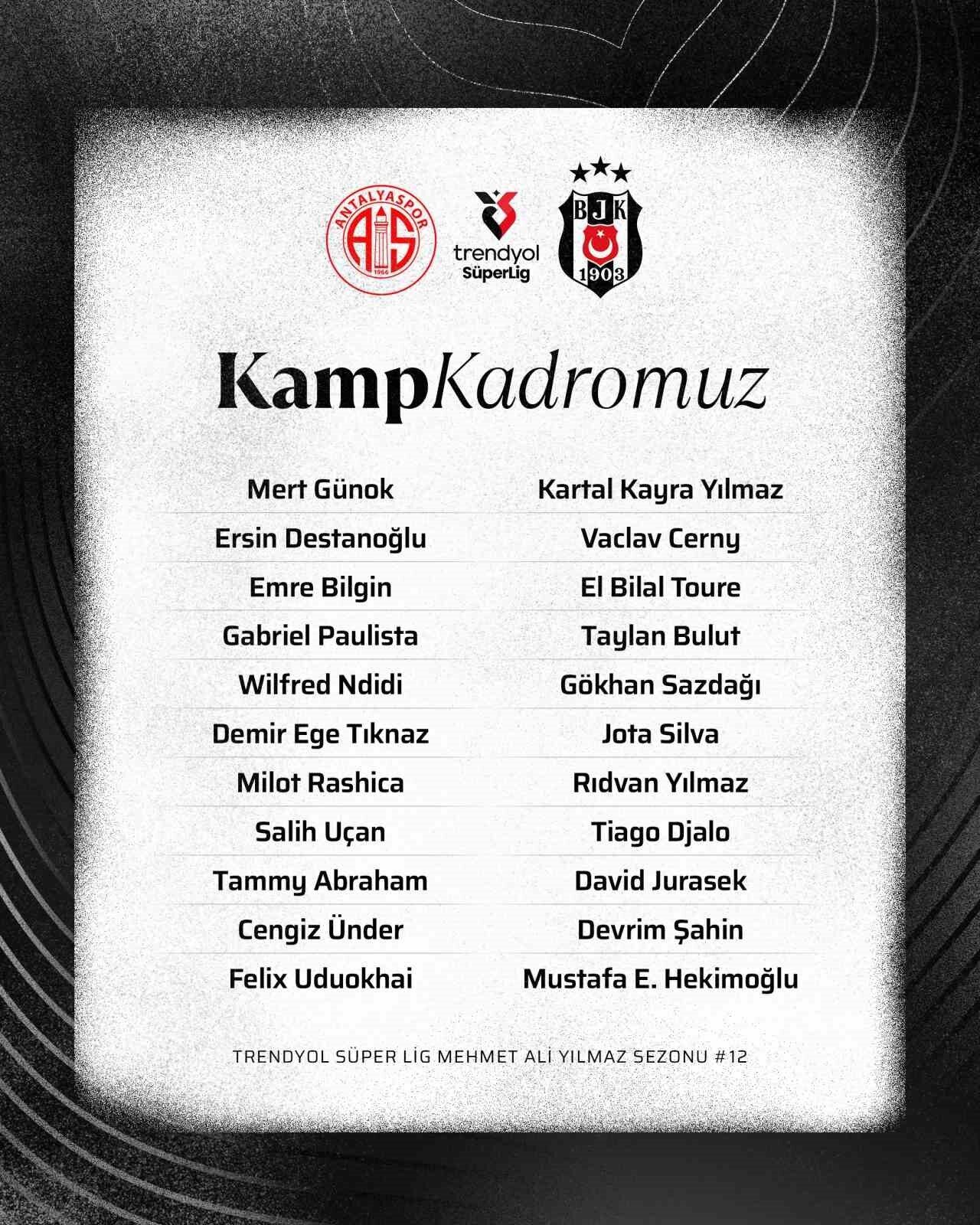 Beşiktaş, yarın saat 20.00'de Antalyaspor ile karşılaşacak. Kamp kadrosu; Mert