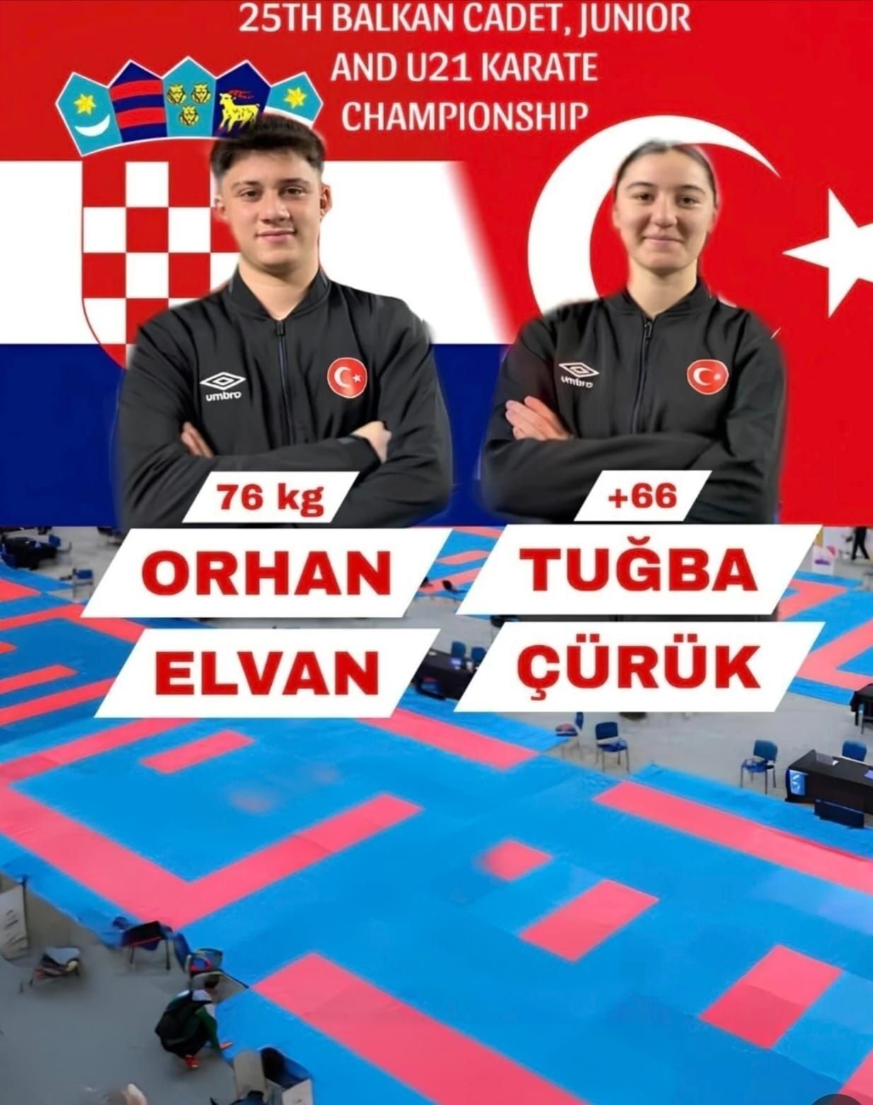 Bilecikli karateciler Orhan Elvan ve Tuğba Çürük, Hırvatistan'daki Balkan Karate