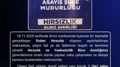 Bingöl'de polis, 18 Kasım 2025'te gerçekleşen evden hırsızlık olayının zanlısını