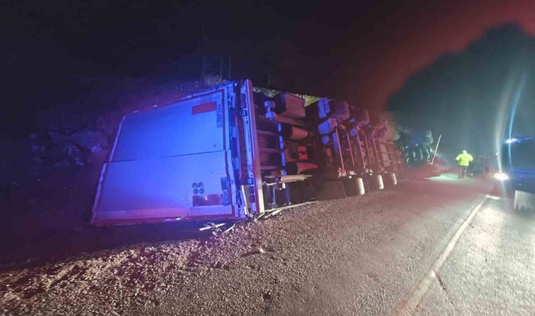 Mersin’in Mut ilçesinde, Akif Asilkan idaresindeki yabancı plakalı tır, direksiyon