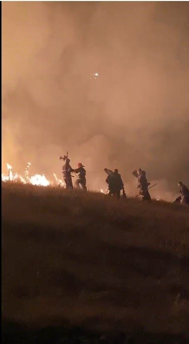Kars'ta Ermenistan sınırında çıkan örtü yangını, yerel halk ve itfaiye