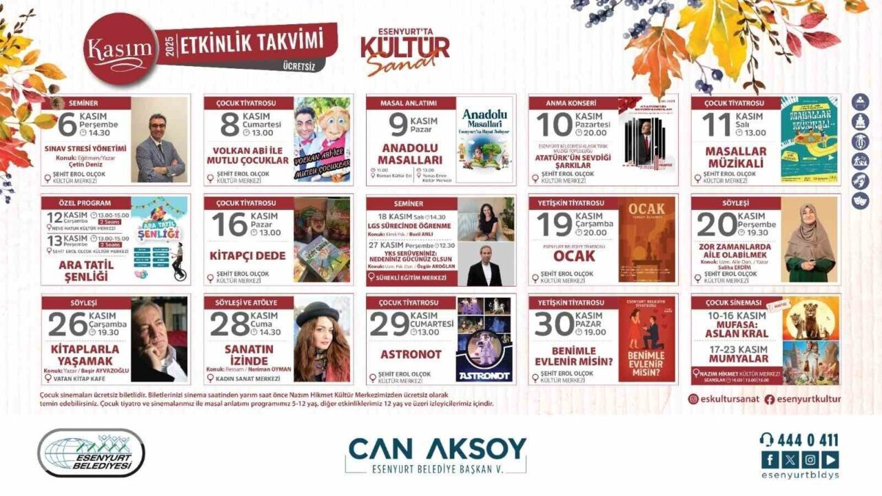 Esenyurt’ta Kasım Ayında Ücretsiz Kültür ve Sanat Etkinlikleri Düzenlenecek