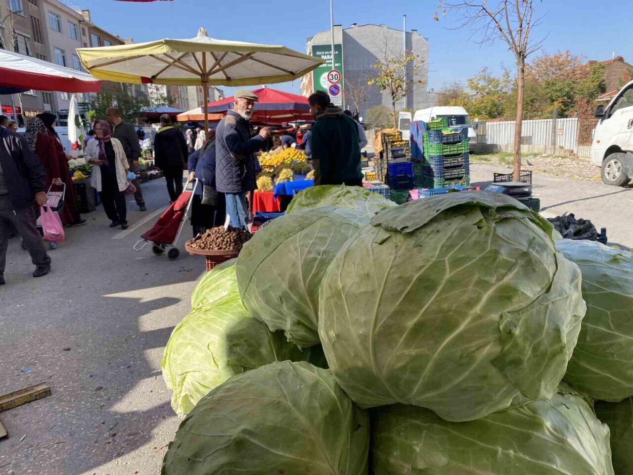 Eskişehir'de, 11 kiloya kadar ulaşan dev lahanalar pazar tezgahlarında ilgi