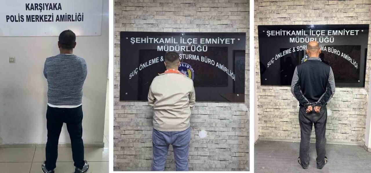 Gaziantep'te yapılan polis operasyonlarında, çeşitli suçlardan hapis cezası bulunan 3