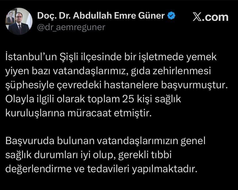 İstanbul Şişli'de bir işletmede yemek yiyen 25 kişi, gıda zehirlenmesi